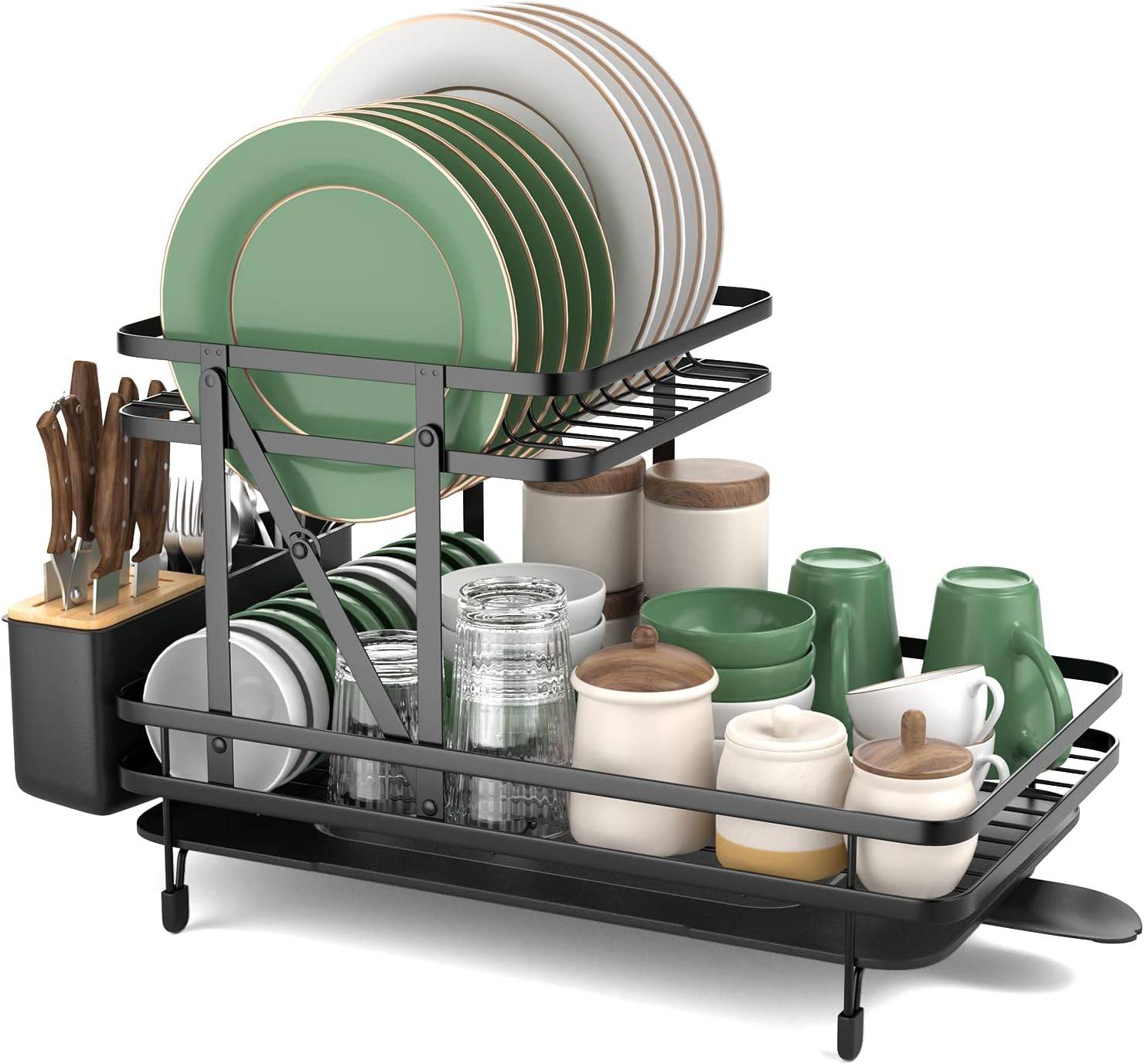 Égouttoir à Vaisselle Cuisine Niveau Supérieur Détachable, Porte-Vaisselle Antirouille 3 Bac de Récupération Amovible 58x42x37cm - Image 1