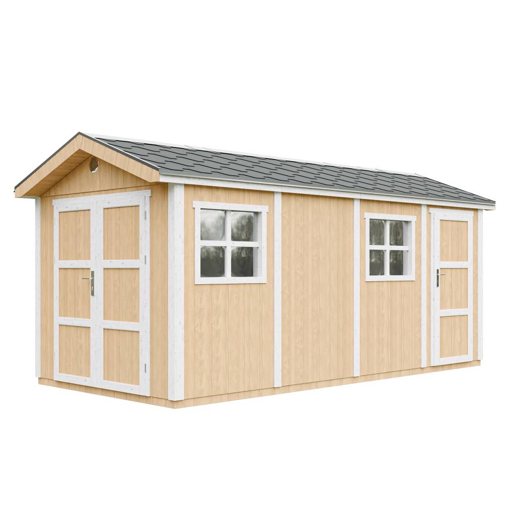 Timbela - Abri de Jardin Qualité Premium 11,47 m² - H252x250x530 cm avec un sol et des bardeaux bitumineuxs - Timbela M915C-HARVEST HONEY