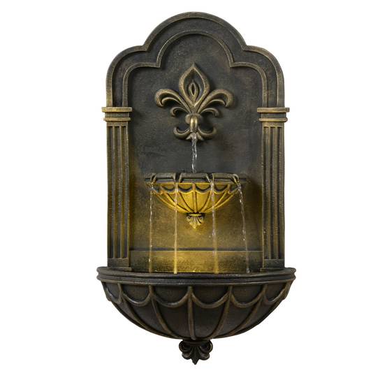 Fontaine murale Fleur-de-Lis extérieure LED, 80cm, Noir, Teamson Home - Image 1