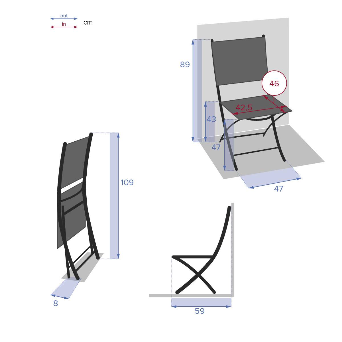 Hesperide - Lot de 4 chaises de jardin pliantes "Allure" poivre & graphite en aluminium Hespéride - Imagen 6
