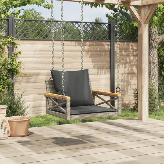 Fauteuil balançoire résine tressée coussins inclus siège extérieur 1 place gris – ComfortXL Outdoor Living - Image 3