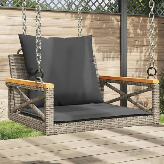 Fauteuil balançoire résine tressée coussins inclus siège extérieur 1 place gris – ComfortXL Outdoor Living - Image 1