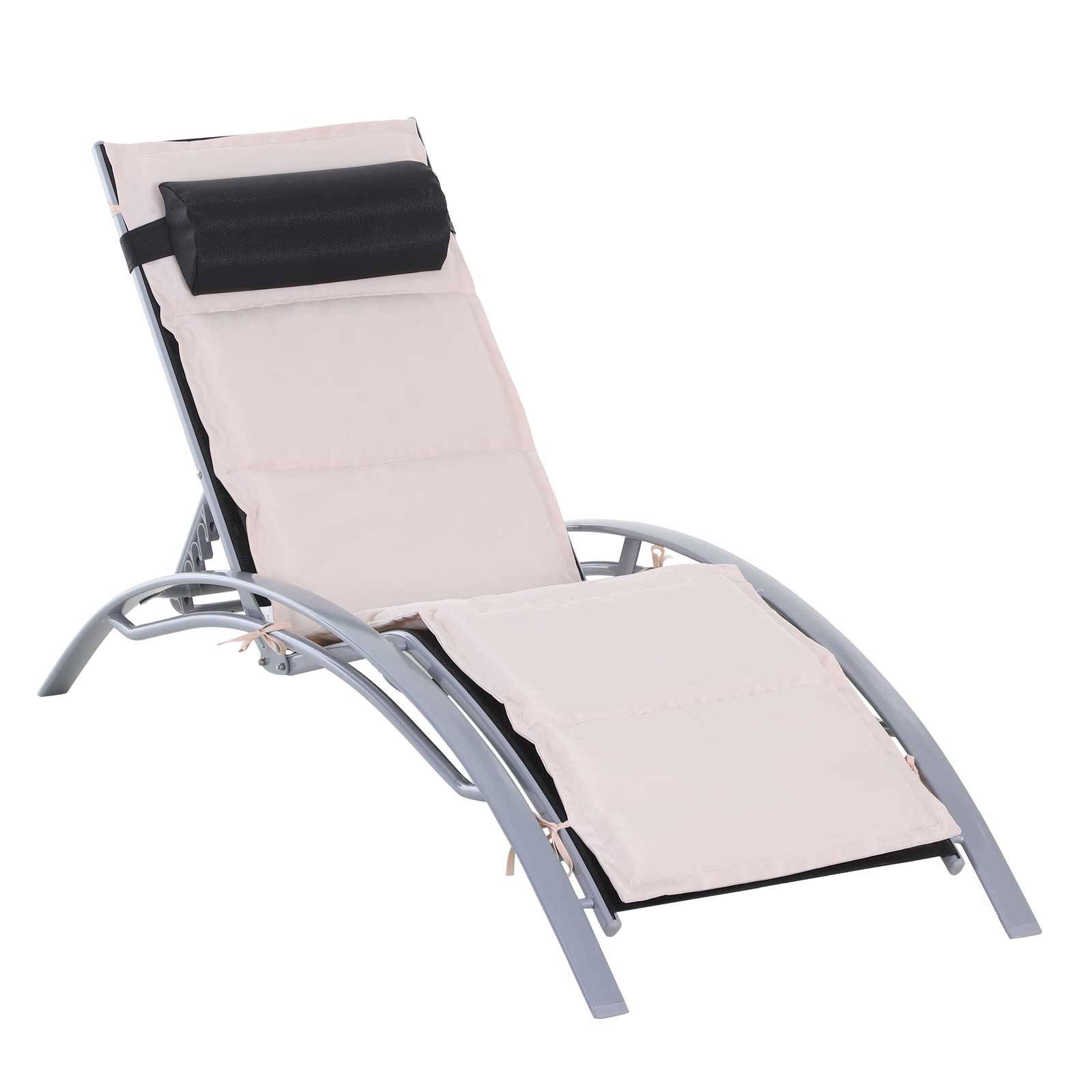 Outsunny - Bain de soleil transat design contemporain inclinable multi-positions avec matelas et tétière dim. 170L x 64l x 82H cm alu textilène beige - Outsunny - Imagen 1