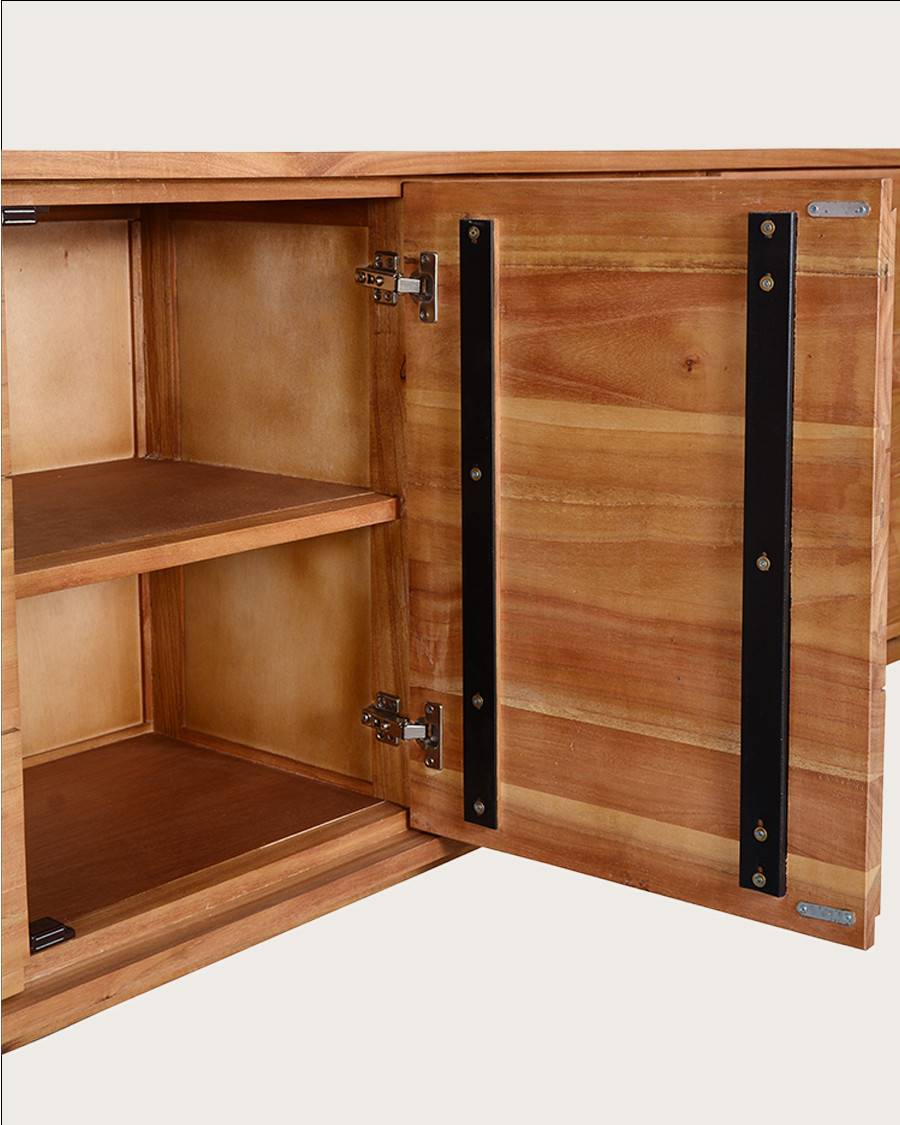 Dinda - Grand Buffet bas en bois massif de mendi 200 cm - UNIQKA - Imagen 4