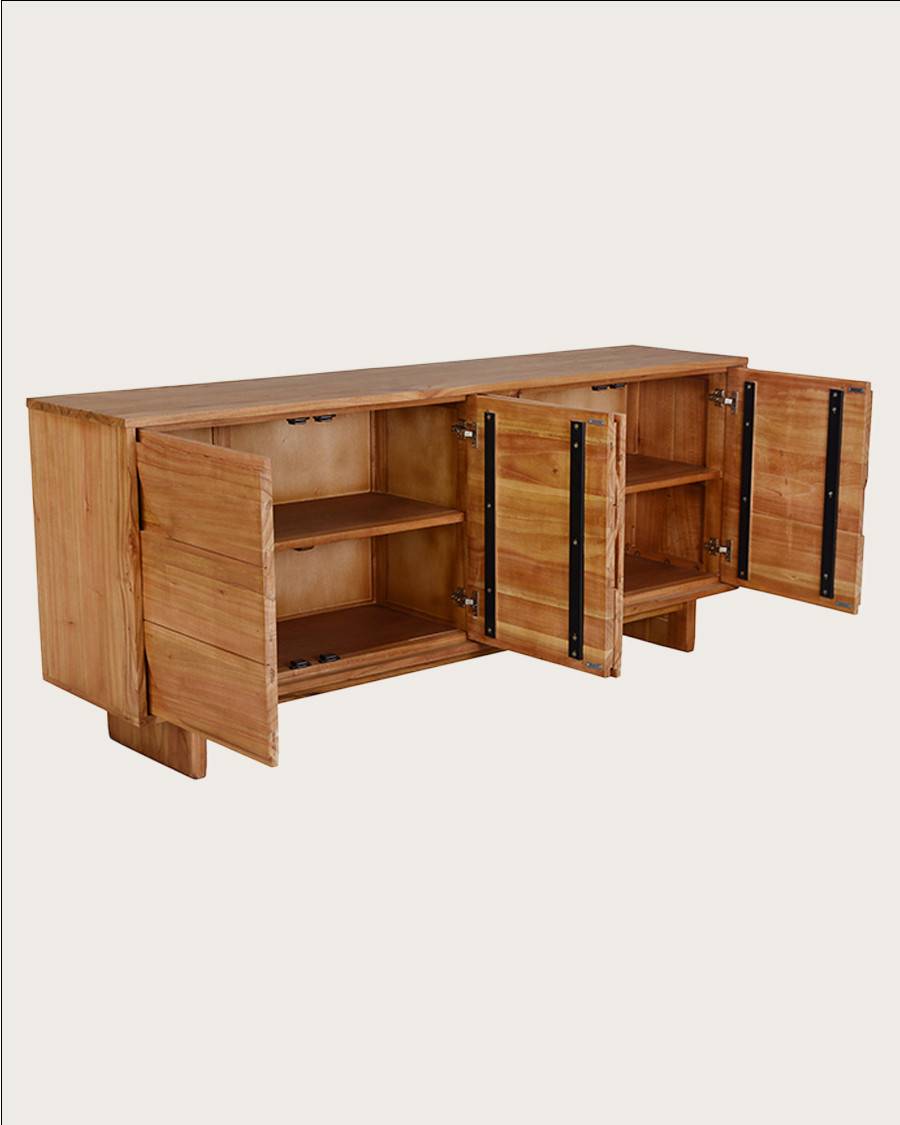 Dinda - Grand Buffet bas en bois massif de mendi 200 cm - UNIQKA - Imagen 3
