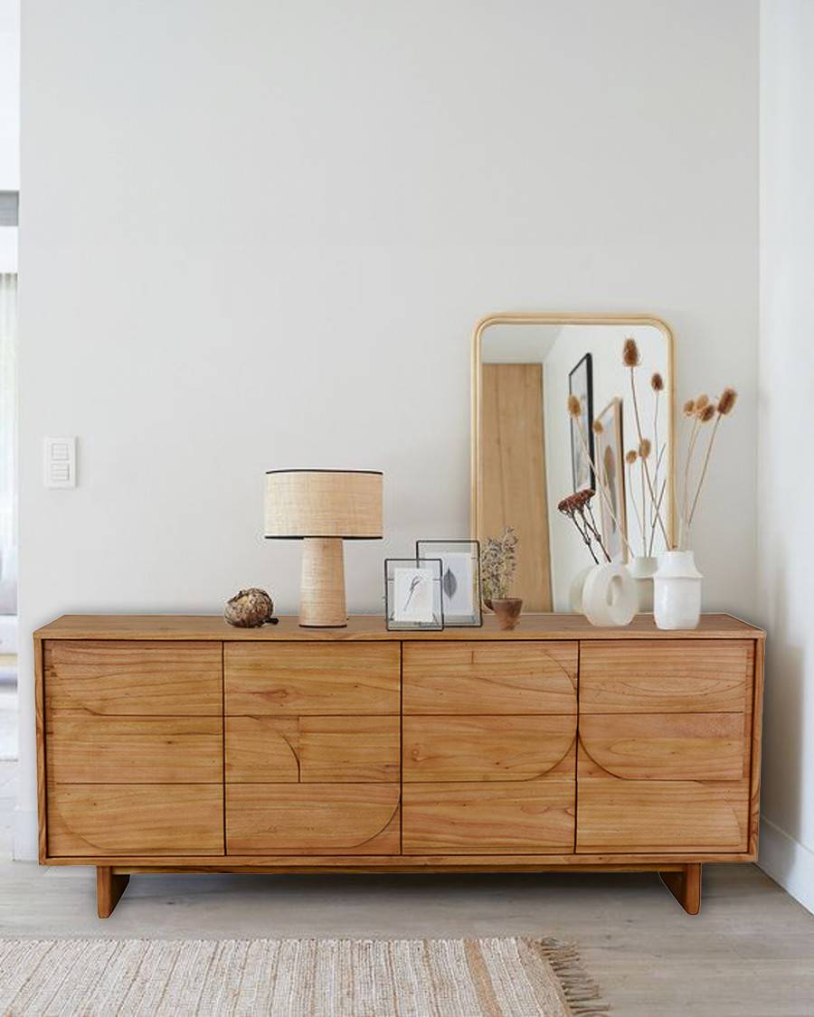 Dinda - Grand Buffet bas en bois massif de mendi 200 cm - UNIQKA - Imagen 2