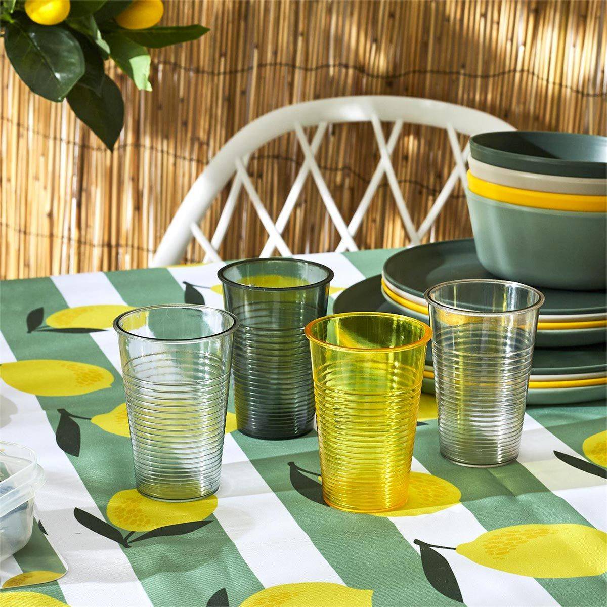 The Home Deco Factory - Lot de 4 Gobelets Réutilisables "Bain de Soleil" 20cl Vert & Jaune - Image 6