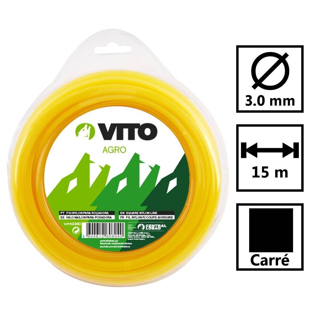 Fil nylon carré pour débroussailleuse - longueur 15m - diamètre 3mm VITO - Imagen 2