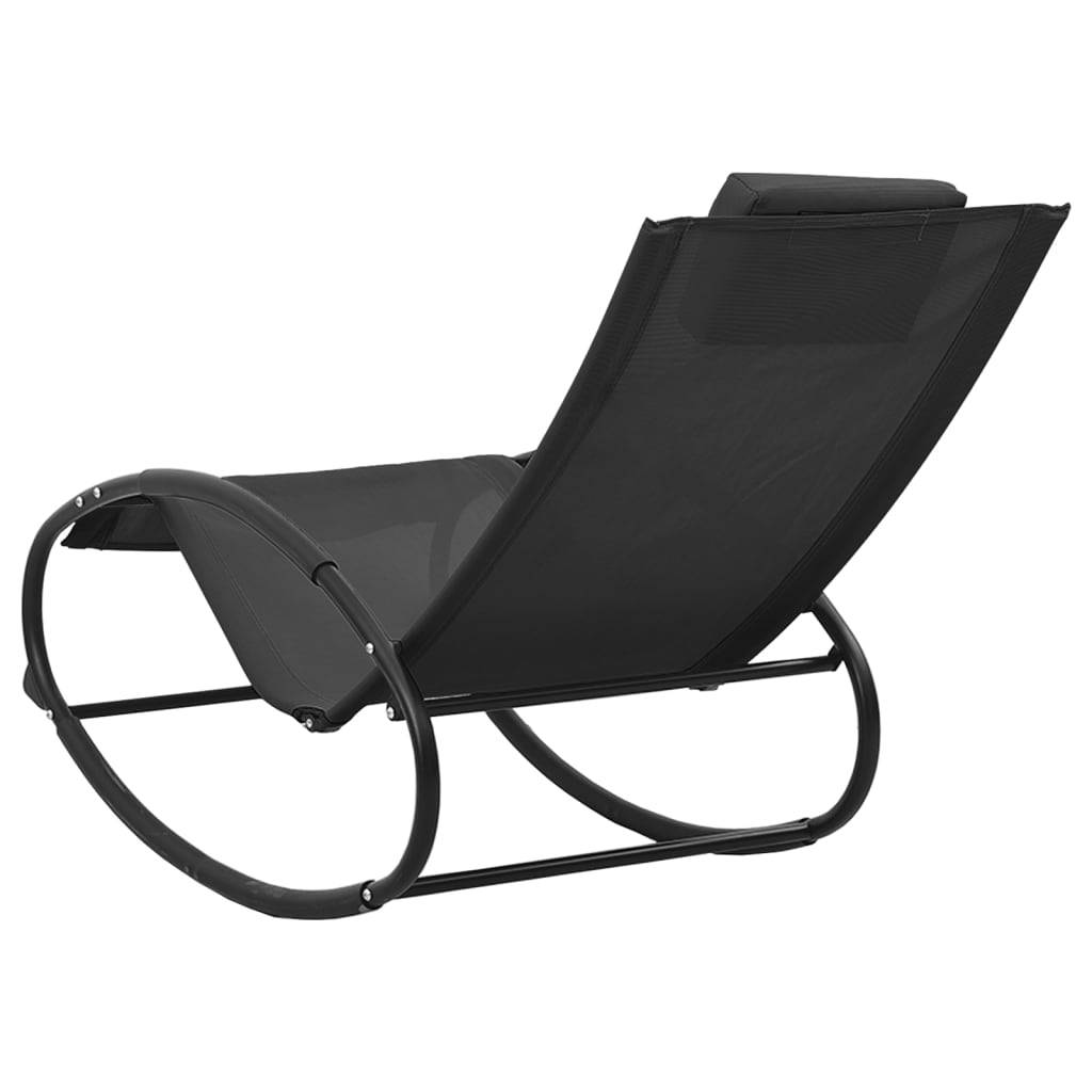 Helloshop26 - Transat chaise longue bain de soleil lit de jardin terrasse meuble d'extérieur avec oreiller acier et textilène noir - Imagen 4