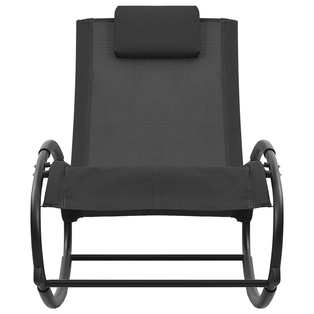 Helloshop26 - Transat chaise longue bain de soleil lit de jardin terrasse meuble d'extérieur avec oreiller acier et textilène noir - Imagen 2