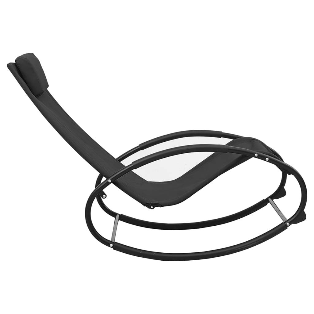 Helloshop26 - Transat chaise longue bain de soleil lit de jardin terrasse meuble d'extérieur avec oreiller acier et textilène noir - Imagen 3