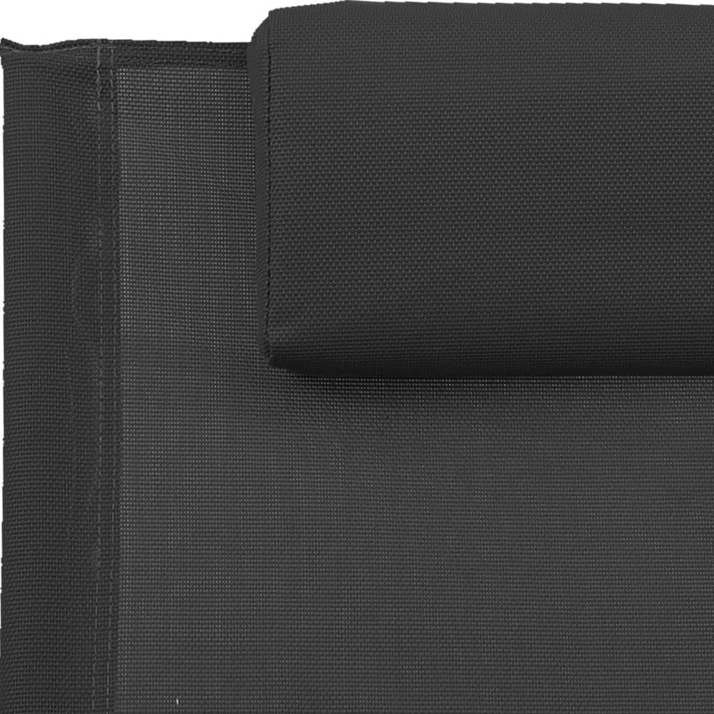Helloshop26 - Transat chaise longue bain de soleil lit de jardin terrasse meuble d'extérieur avec oreiller acier et textilène noir - Imagen 5