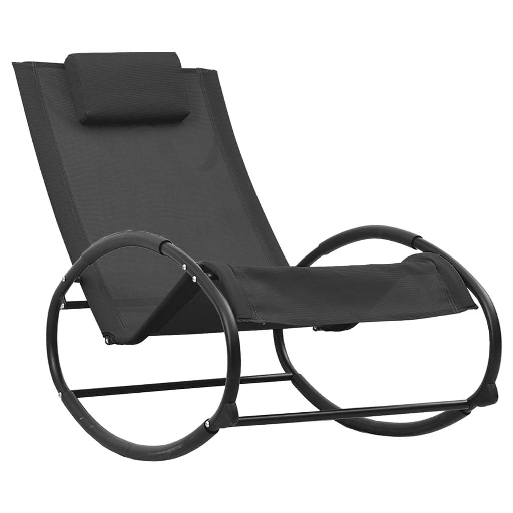 Helloshop26 - Transat chaise longue bain de soleil lit de jardin terrasse meuble d'extérieur avec oreiller acier et textilène noir - Imagen 1