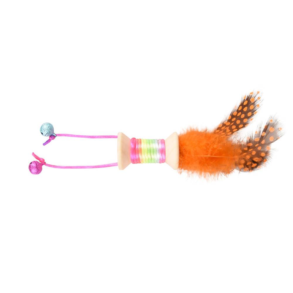 Jouet 1 bobine en bois avec plume, grelot 18 x 3 cm. jouet pour chat. couleur aléatoire. - Imagen 4