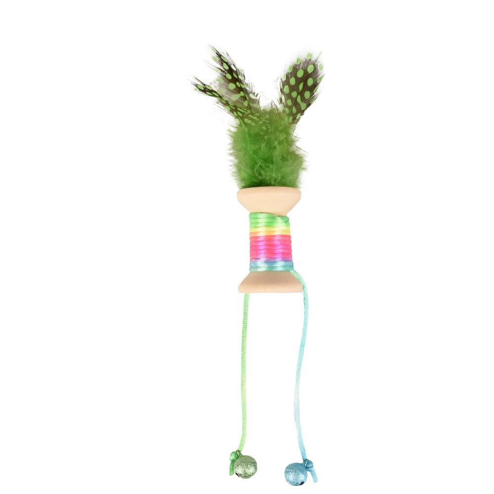Jouet 1 bobine en bois avec plume, grelot 18 x 3 cm. jouet pour chat. couleur aléatoire. - Imagen 9
