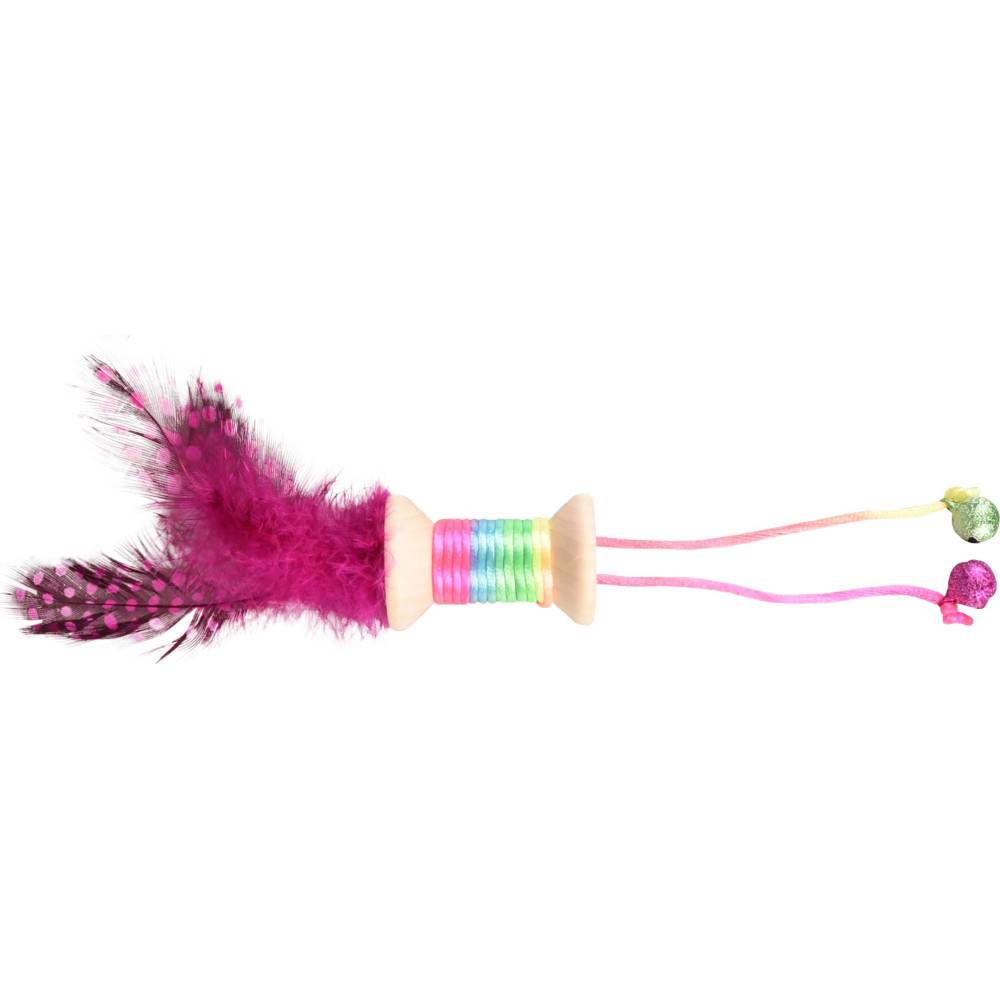 Jouet 1 bobine en bois avec plume, grelot 18 x 3 cm. jouet pour chat. couleur aléatoire. - Imagen 6