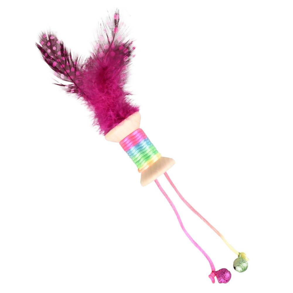 Jouet 1 bobine en bois avec plume, grelot 18 x 3 cm. jouet pour chat. couleur aléatoire. - Imagen 1