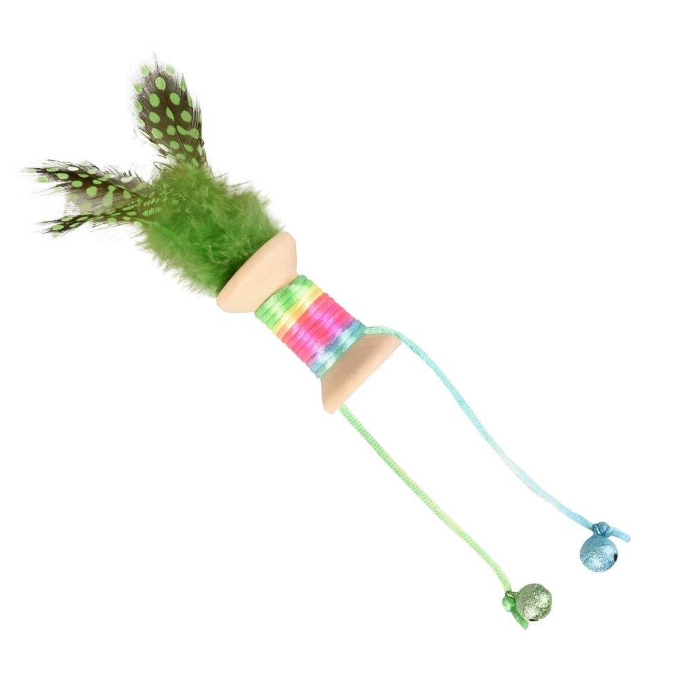 Jouet 1 bobine en bois avec plume, grelot 18 x 3 cm. jouet pour chat. couleur aléatoire. - Imagen 2