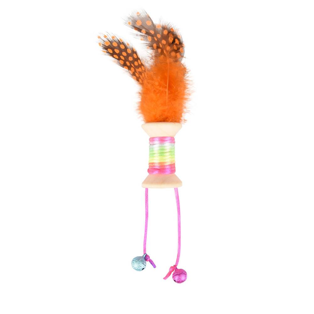 Jouet 1 bobine en bois avec plume, grelot 18 x 3 cm. jouet pour chat. couleur aléatoire. - Imagen 8
