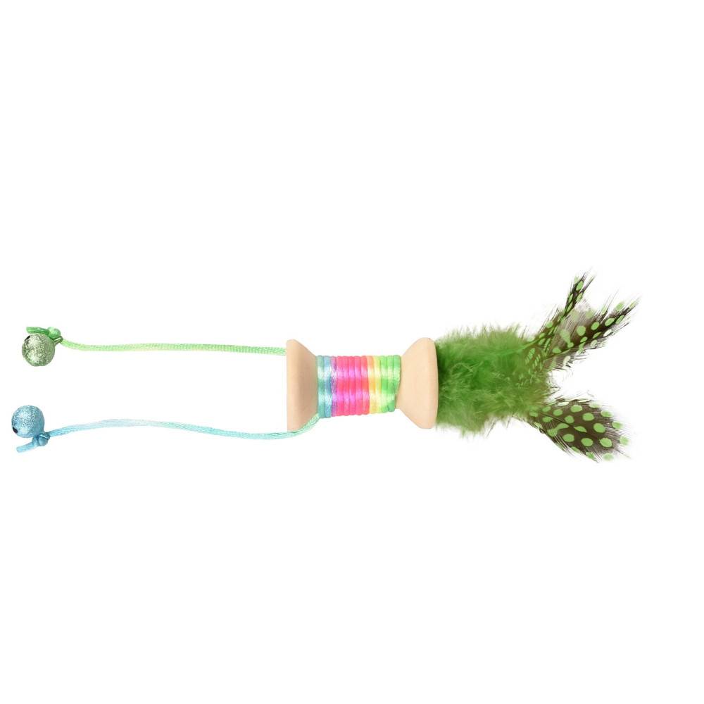Jouet 1 bobine en bois avec plume, grelot 18 x 3 cm. jouet pour chat. couleur aléatoire. - Imagen 7