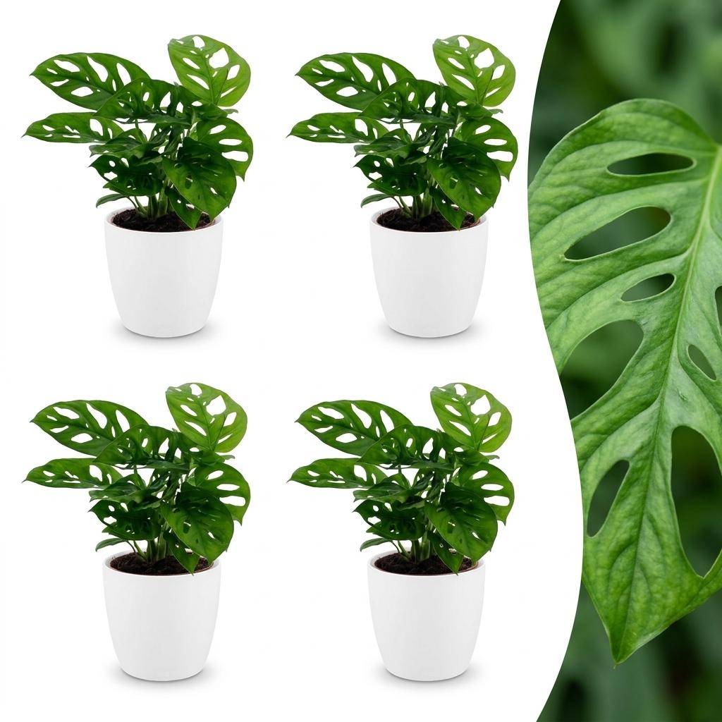 Monstera adansonii - avec pot blanc - lot de 4 - Ø12cm - ↕25cm - Plantes d’intérieur