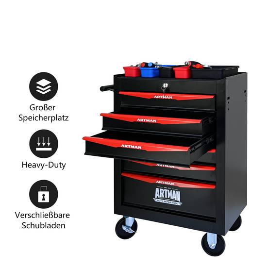 Servante d'atelier acier 6 tiroirs mobile pour garage Noir et Rouge – ComfortXL Outdoor Living - Image 6