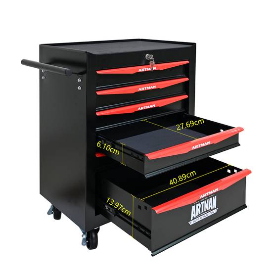 Servante d'atelier acier 6 tiroirs mobile pour garage Noir et Rouge – ComfortXL Outdoor Living - Image 2
