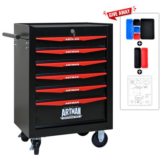 Servante d'atelier acier 6 tiroirs mobile pour garage Noir et Rouge – ComfortXL Outdoor Living - Image 5