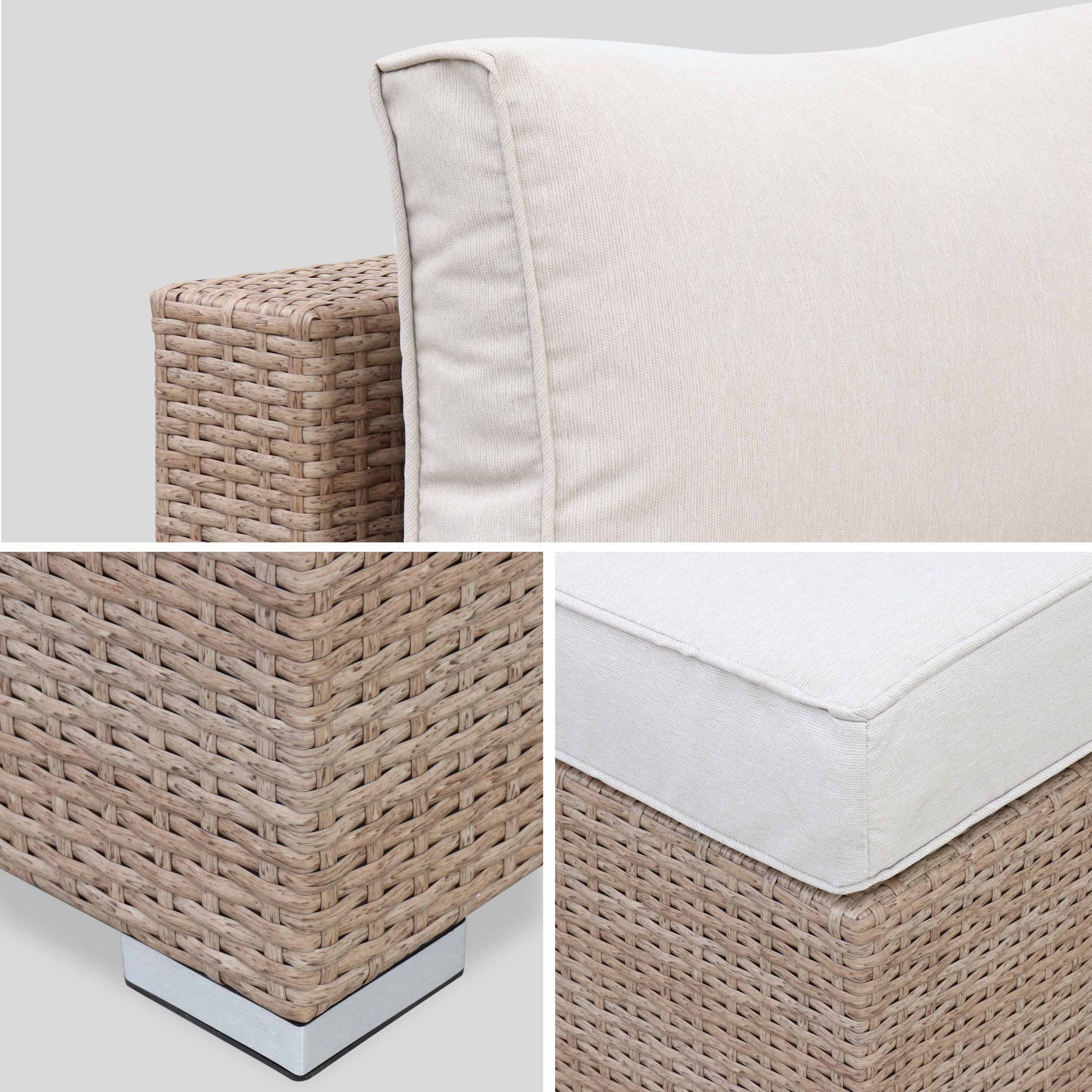 Salon de jardin en résine tressée - Caligari - Beige. Coussins beige - 5 places - 1 fauteuil. 1 fauteuil sans accoudoir. 1 pouf. 2 fauteuils | sweeek - Image 6