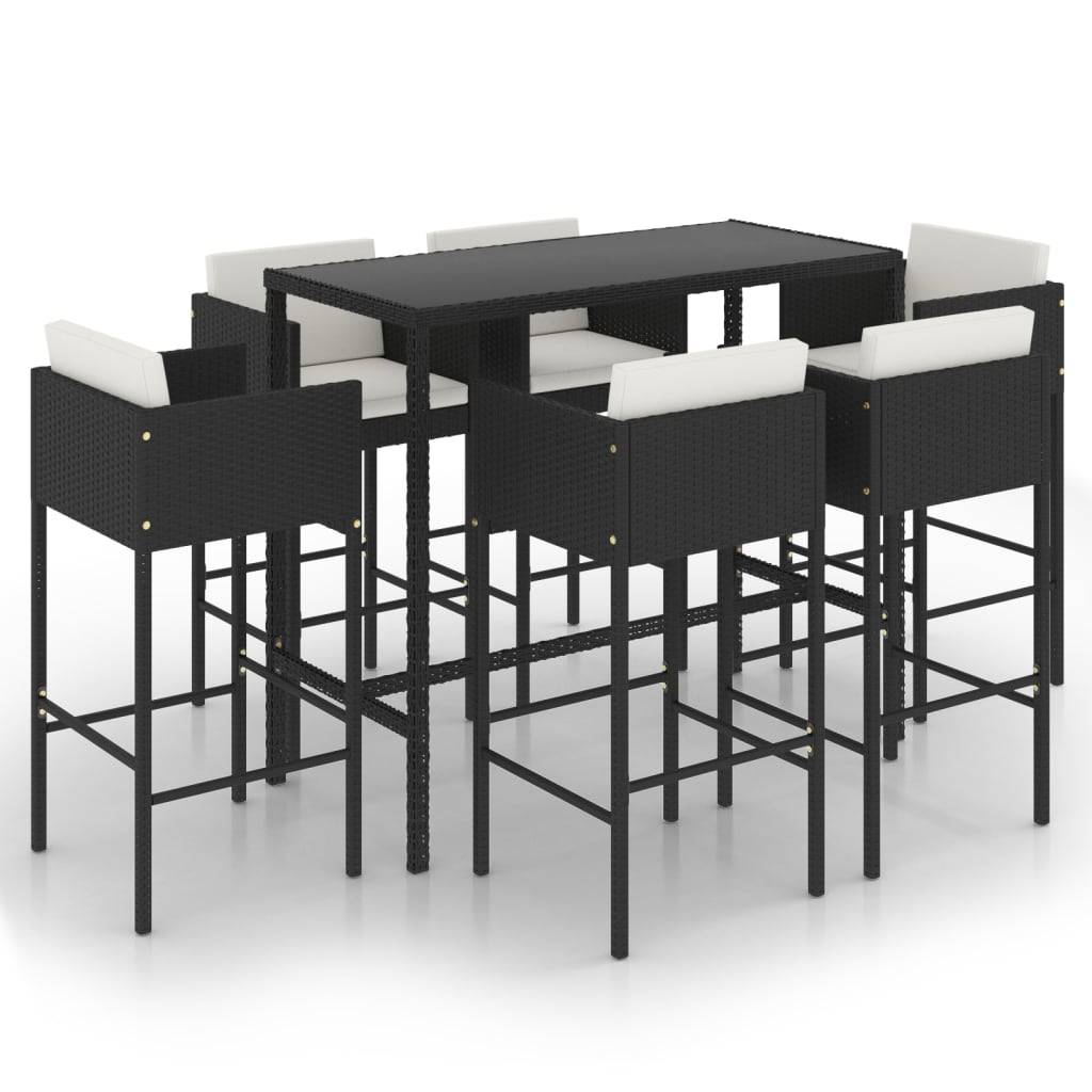Helloshop26 - Ensemble de bar de jardin 7 pièces et coussins résine tressée noir - Imagen 1