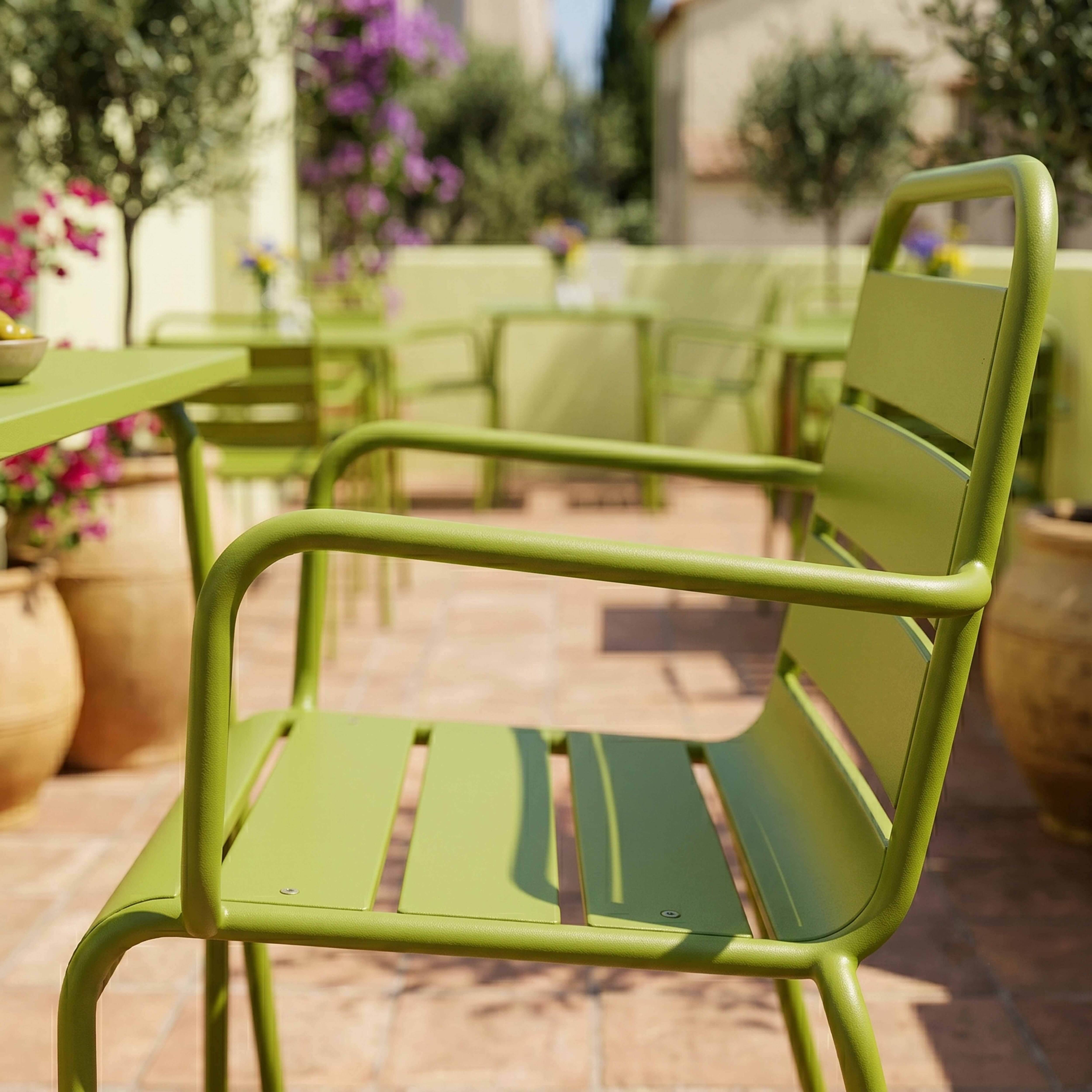 Oviala - Ensemble table de jardin carrée et 2 fauteuils acier vert Palavas - Oviala - Imagen 5
