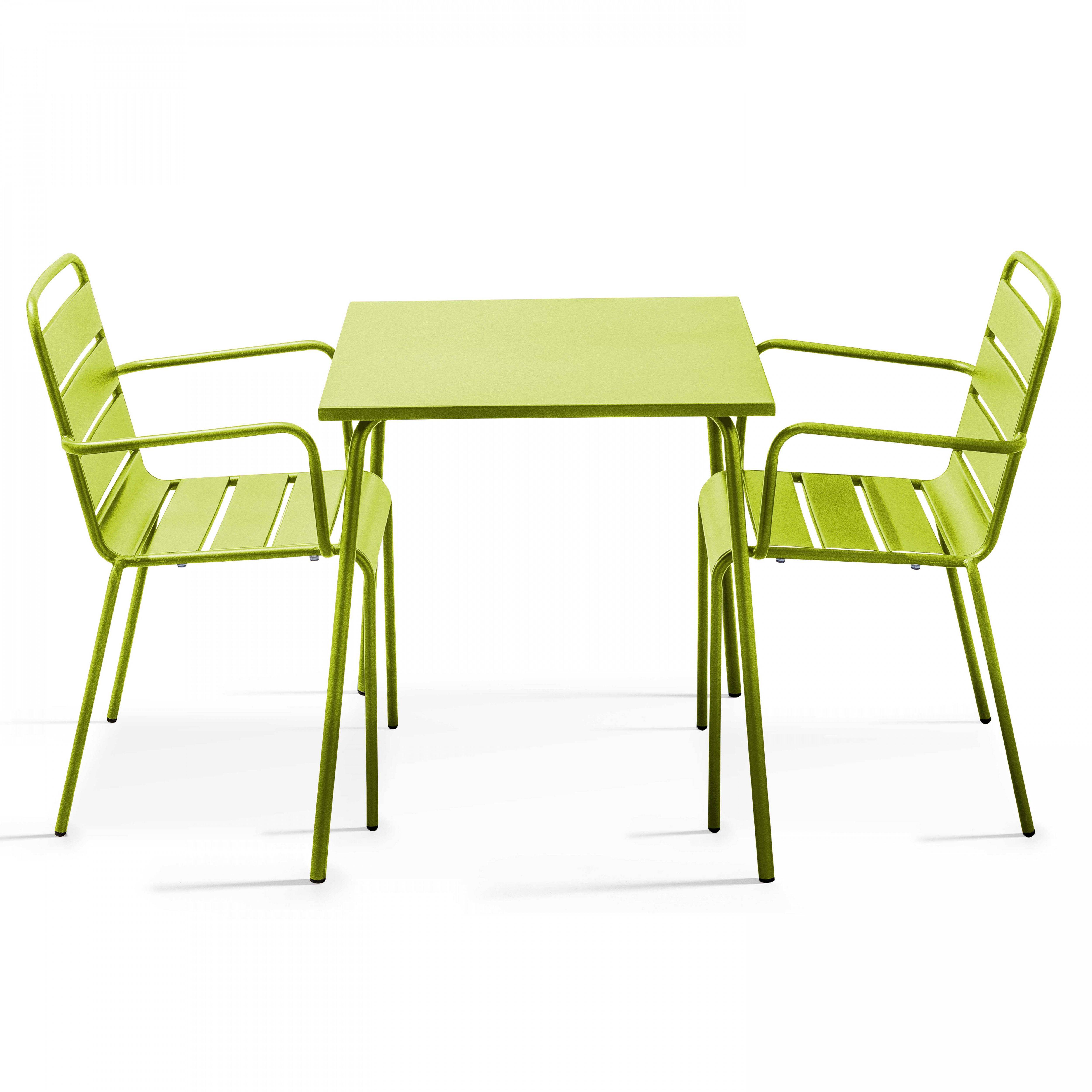 Oviala - Ensemble table de jardin carrée et 2 fauteuils acier vert Palavas - Oviala - Imagen 1