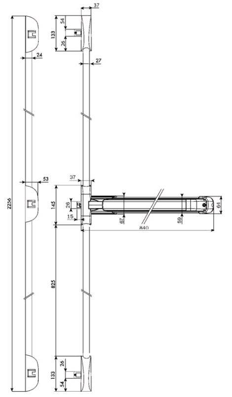 Serrure coupe-feu Push Idea 3 points latéraux ISEO barre grise 840 mm - Gris - 942608433TA - Imagen 2