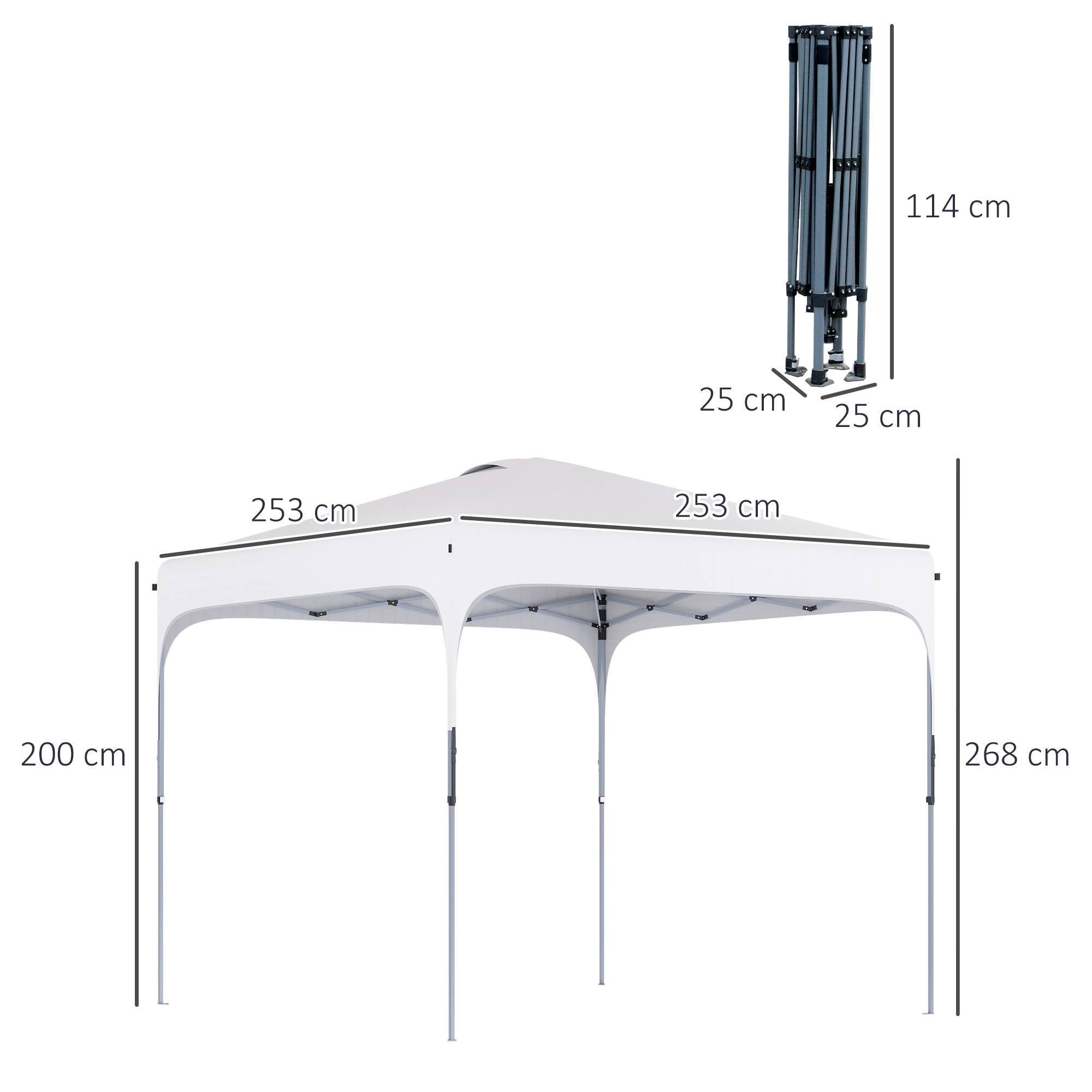 Tonnelle de jardin 2,5 x 2,5 x 2,7 m, hauteur réglable, anti-UV, imperméable, 4 sacs de lestage et sac de transport, blanche - Image 5