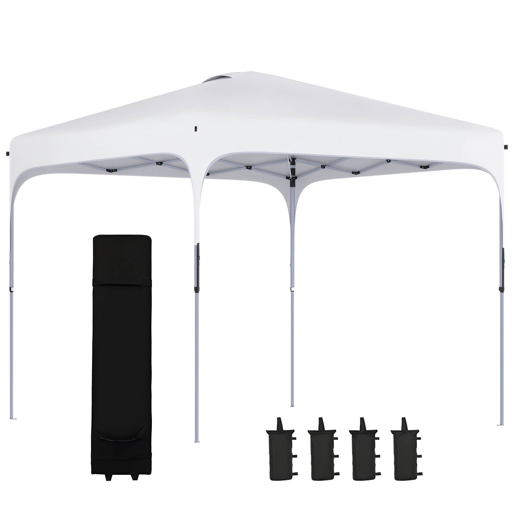 Tonnelle de jardin 2,5 x 2,5 x 2,7 m, hauteur réglable, anti-UV, imperméable, 4 sacs de lestage et sac de transport, blanche - Image 1