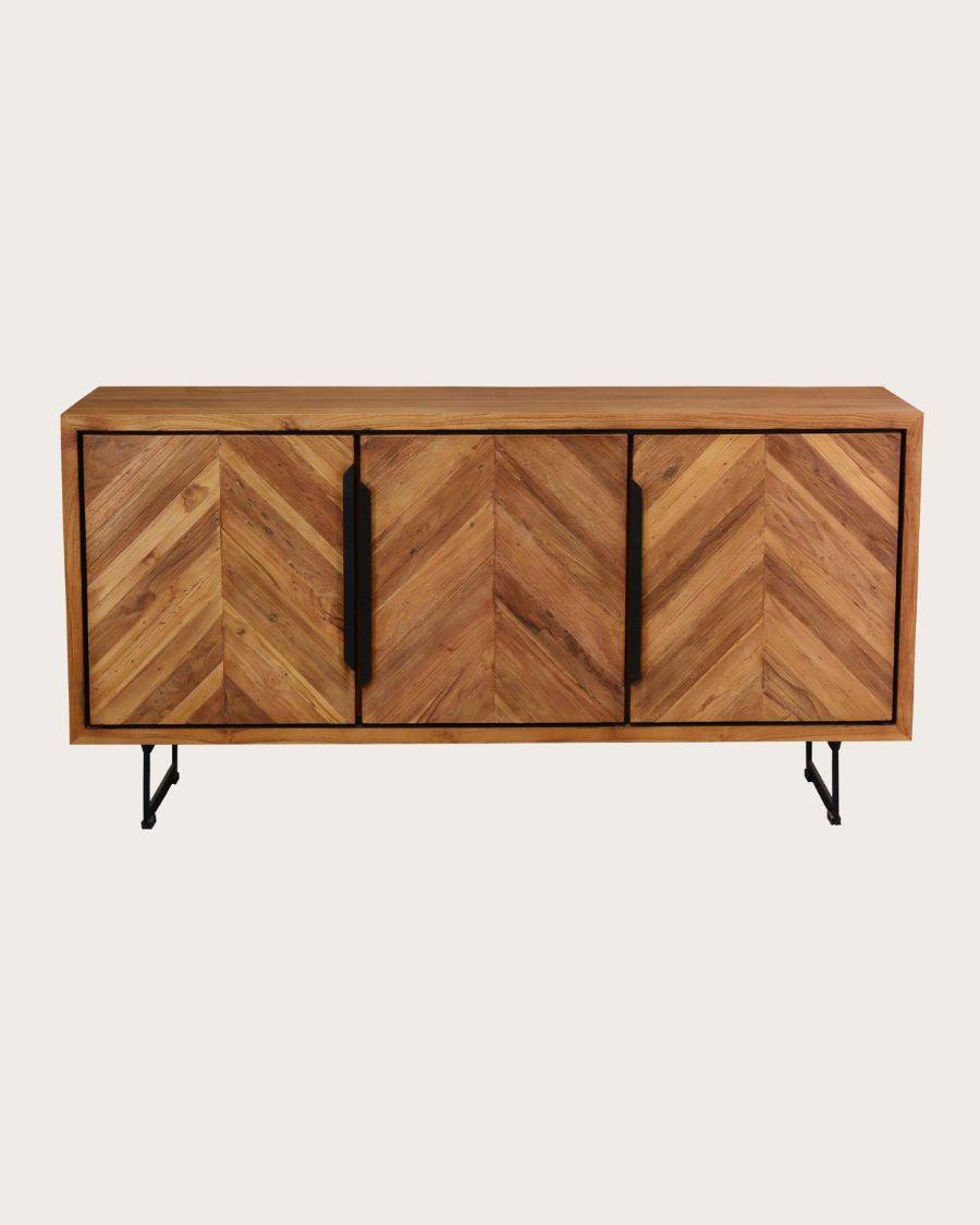 Kappa - Buffet bas en teck recyclé avec motif chevron et métal 160 cm - UNIQKA - Imagen 1