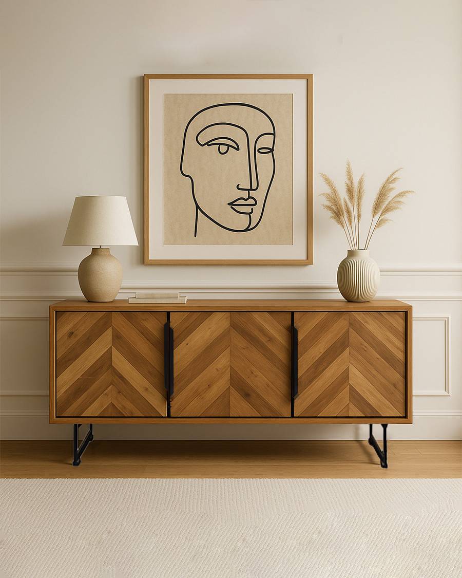 Kappa - Buffet bas en teck recyclé avec motif chevron et métal 160 cm - UNIQKA - Imagen 2