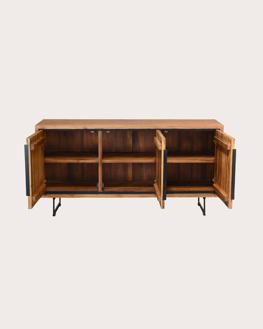Kappa - Buffet bas en teck recyclé avec motif chevron et métal 160 cm - UNIQKA - Imagen 3