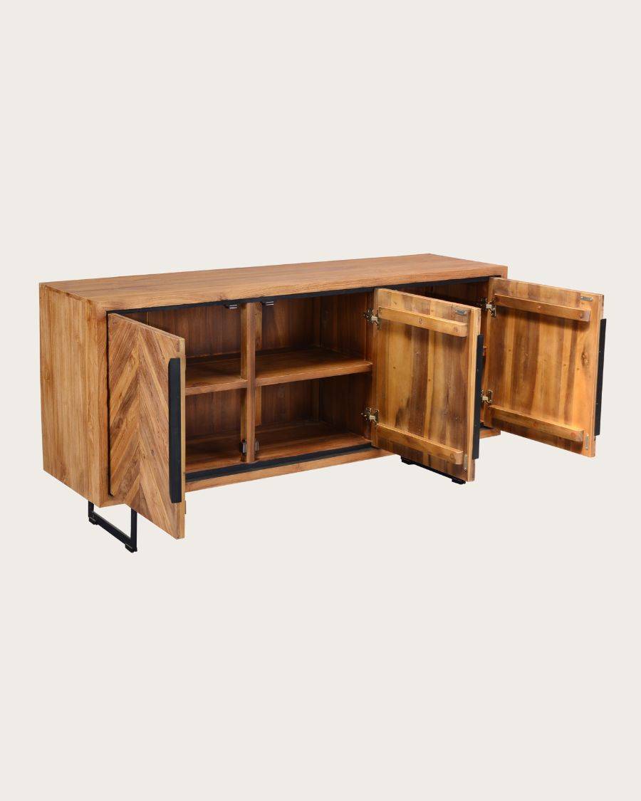 Kappa - Buffet bas en teck recyclé avec motif chevron et métal 160 cm - UNIQKA - Imagen 5