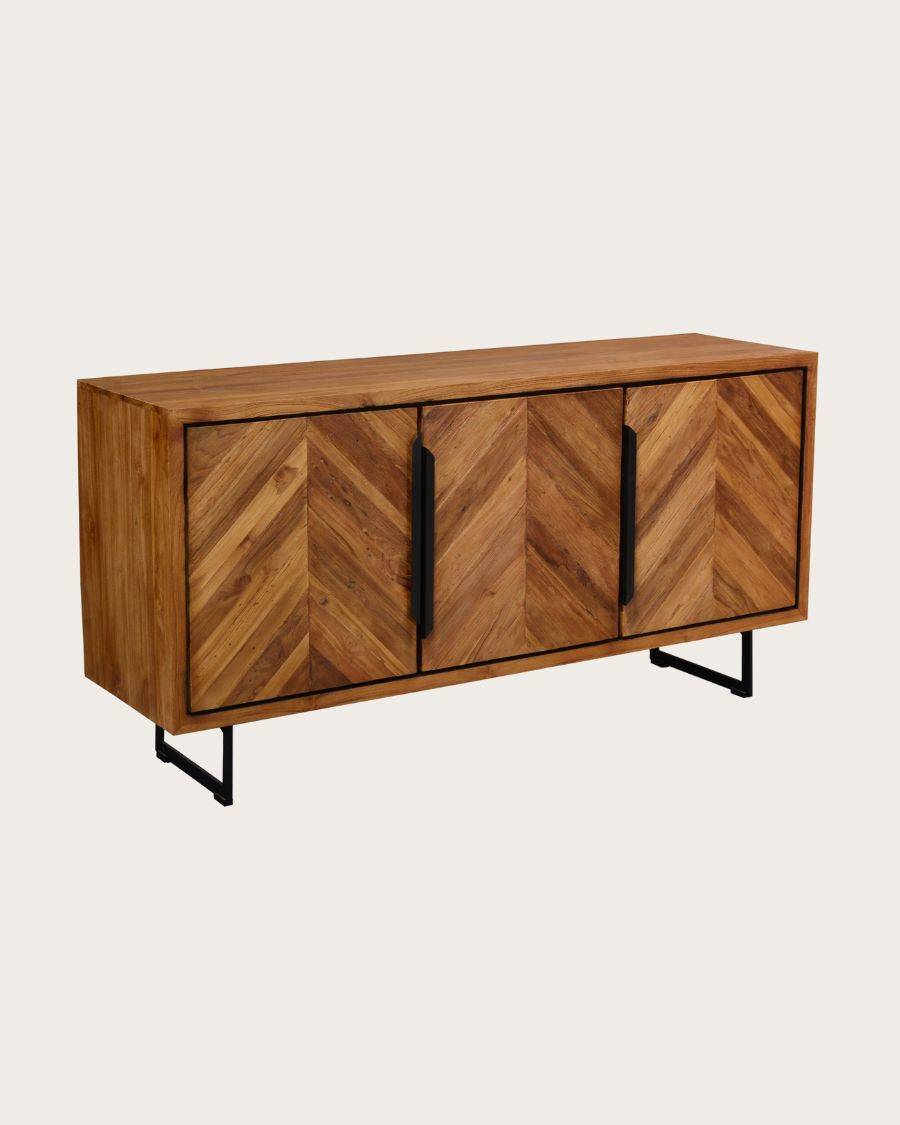 Kappa - Buffet bas en teck recyclé avec motif chevron et métal 160 cm - UNIQKA - Imagen 4
