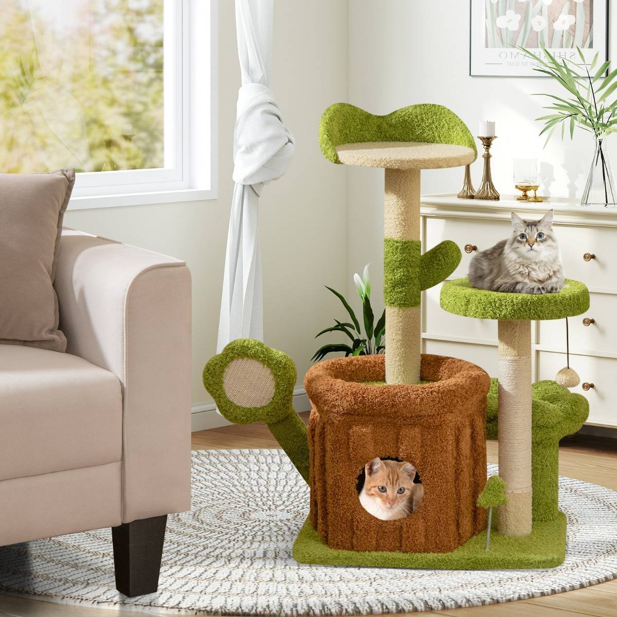 Arbre à Chat Mignon pour Chats Adultes Tour Multi-niveaux avec Condo Tronc Perchoir Fleur Lit - Image 3
