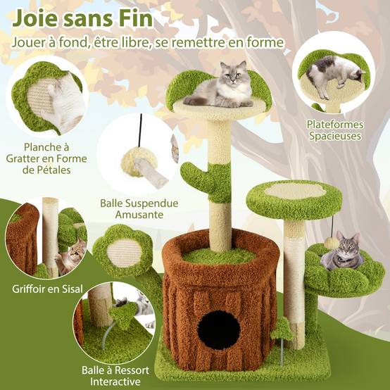 Arbre à Chat Mignon pour Chats Adultes Tour Multi-niveaux avec Condo Tronc Perchoir Fleur Lit - Image 7