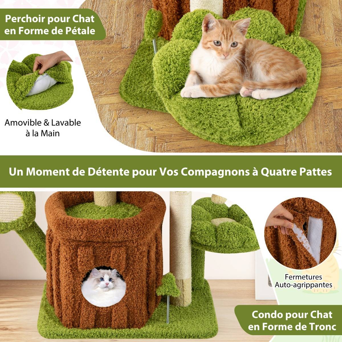 Arbre à Chat Mignon pour Chats Adultes Tour Multi-niveaux avec Condo Tronc Perchoir Fleur Lit - Image 6