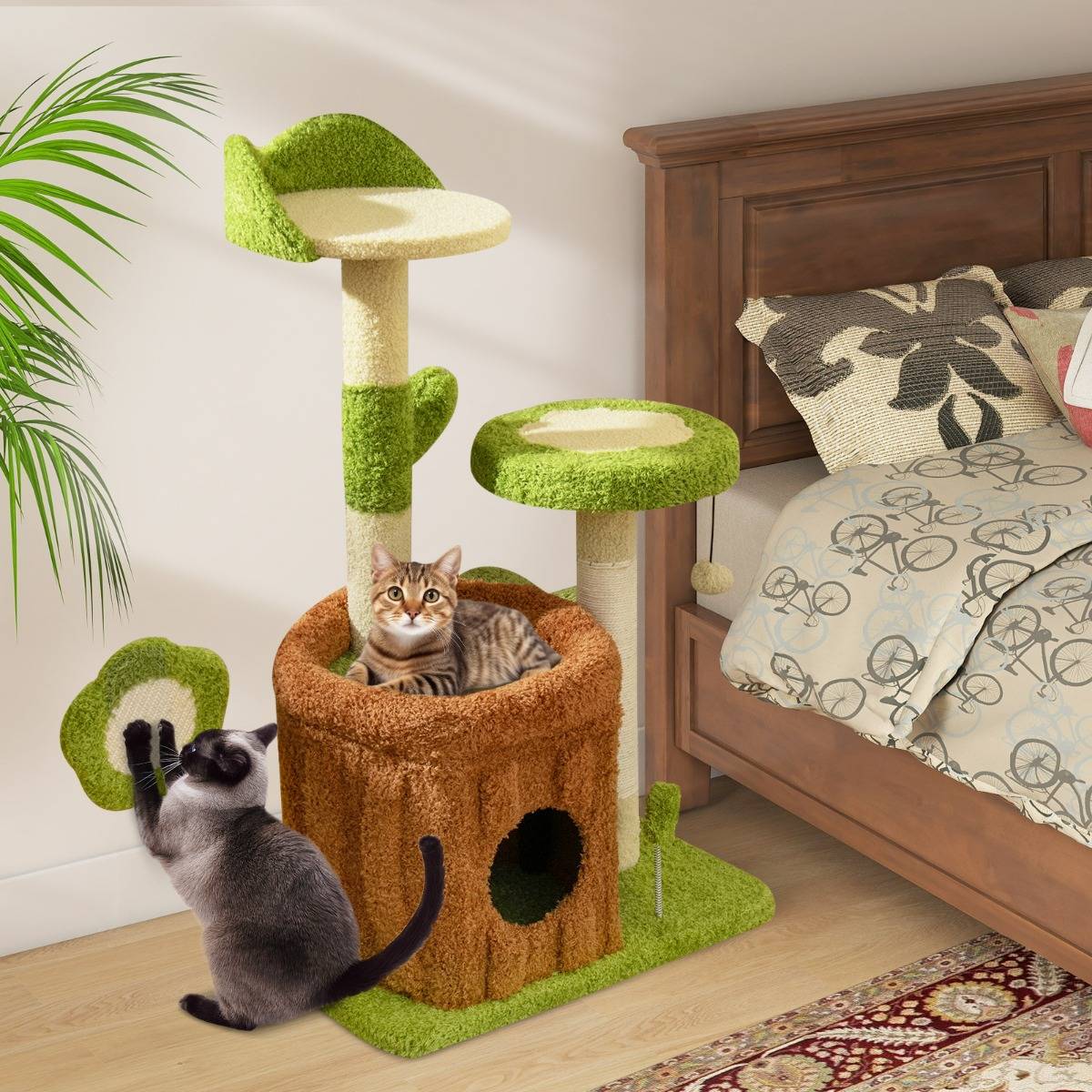 Arbre à Chat Mignon pour Chats Adultes Tour Multi-niveaux avec Condo Tronc Perchoir Fleur Lit - Image 2