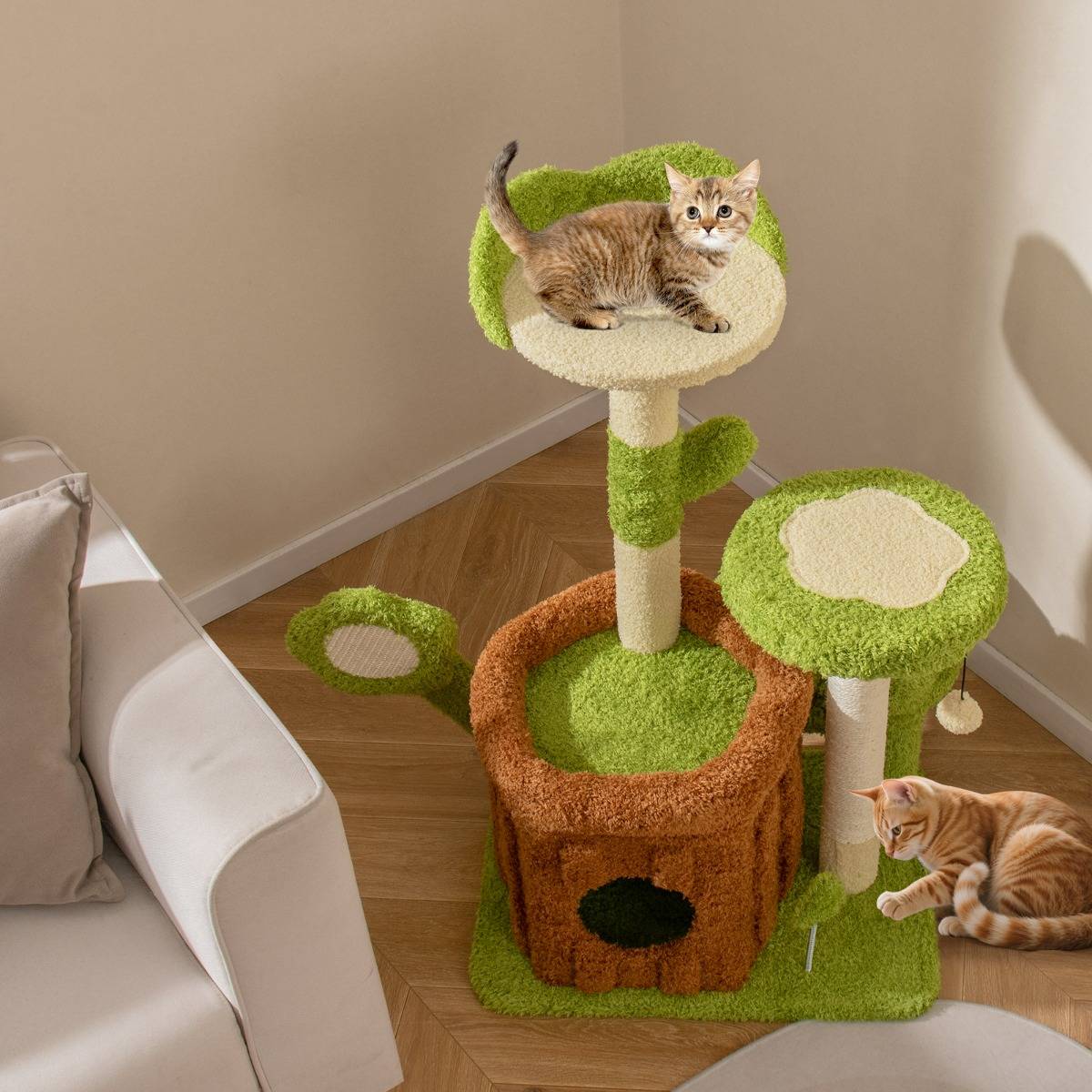 Arbre à Chat Mignon pour Chats Adultes Tour Multi-niveaux avec Condo Tronc Perchoir Fleur Lit - Image 4