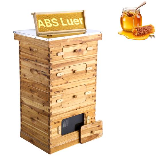 VEVOR Ruche abeilles 40 cadres, bois sapin cire d'abeille. 2 boîtes profondes, fenêtres acrylique. - Image 1