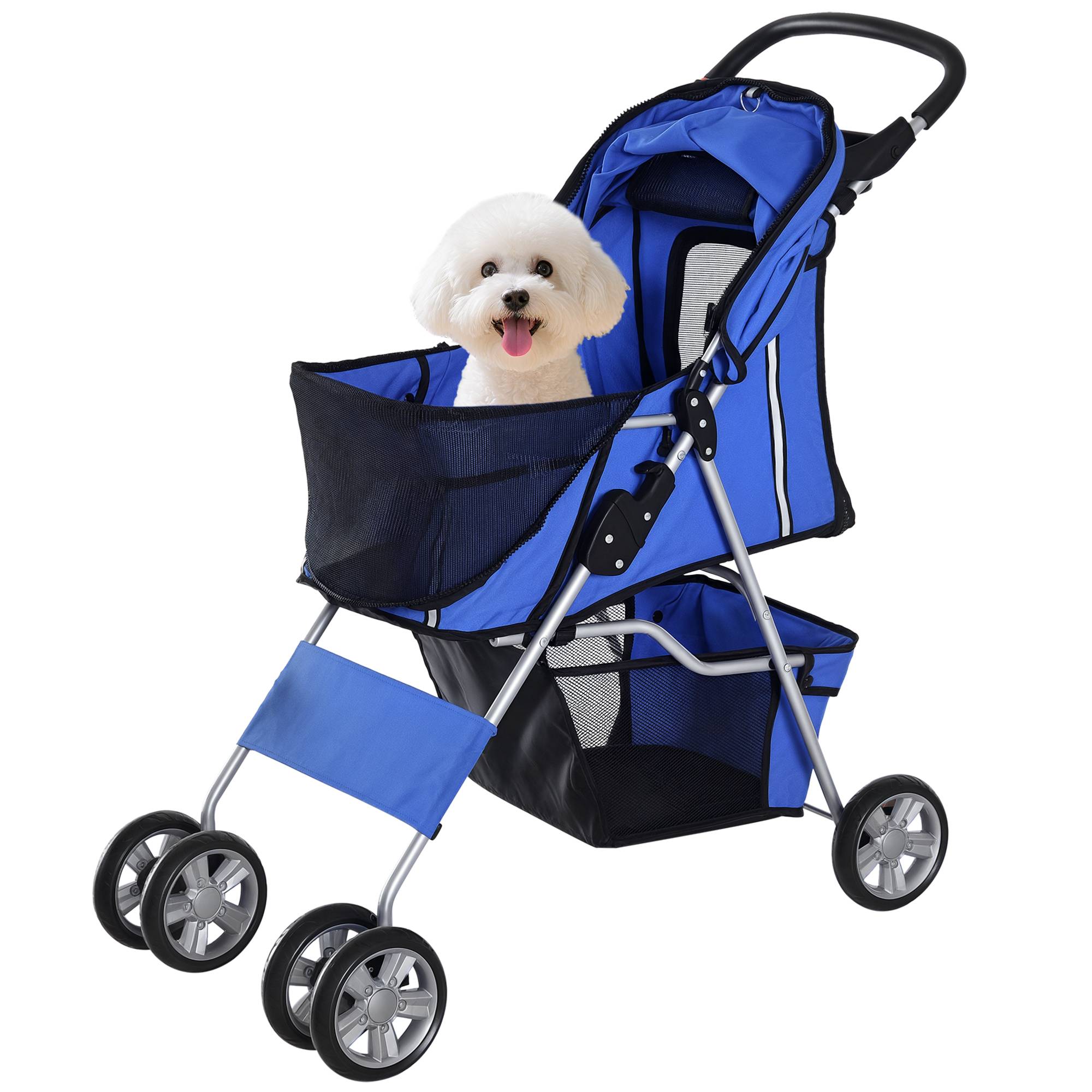 Poussette pour petit chien avec capote réglable, panier de rangement, porte-gobelet et 2 roues universelles, 75 x 45 x 97 cm, bleue - Image 1