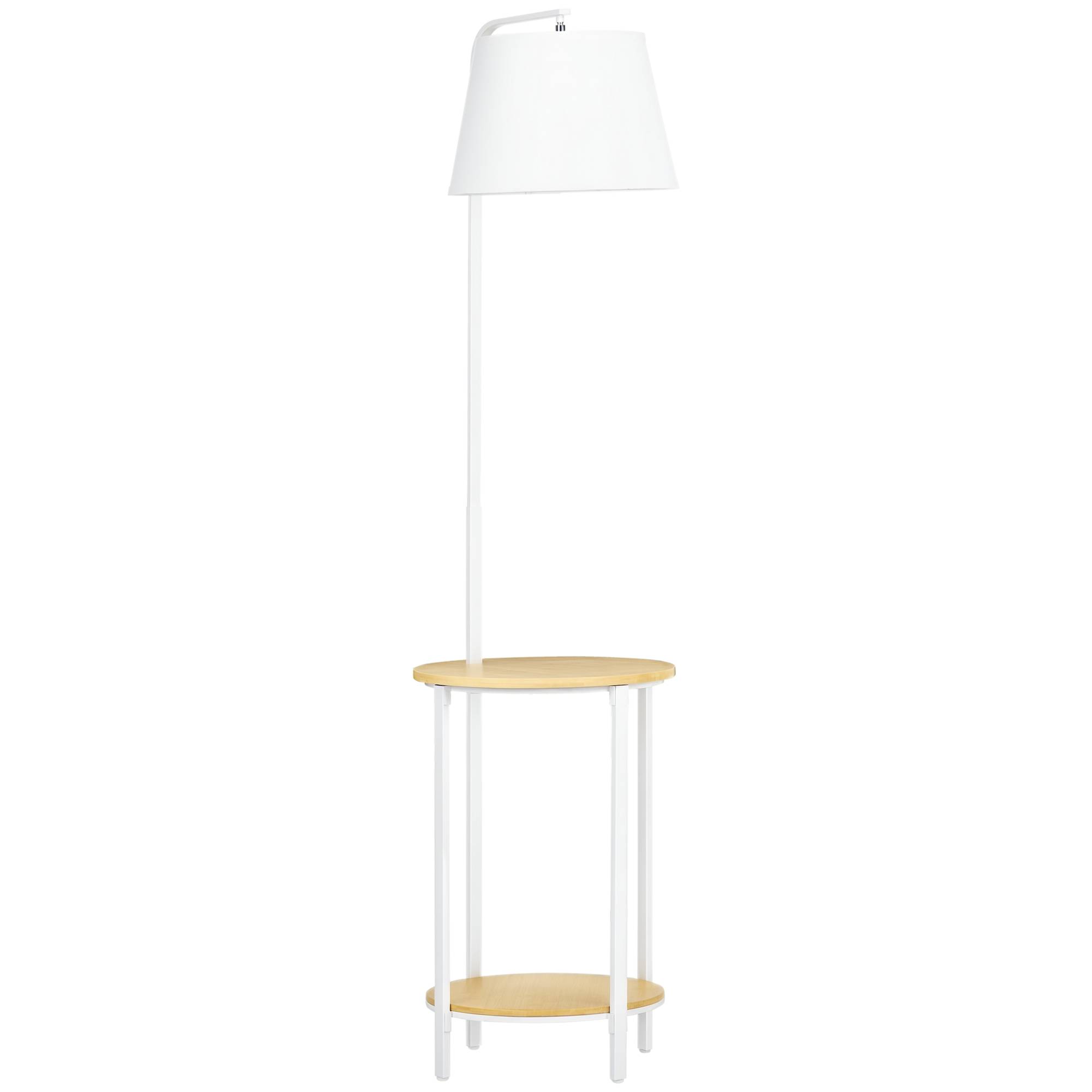 Lampadaire à 2 étagères, lampe sur pied, interrupteur au pied, 40 W, culot E27, naturel et blanc