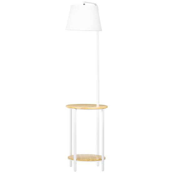 Lampadaire à 2 étagères, lampe sur pied, interrupteur au pied, 40 W, culot E27, naturel et blanc - Image 2