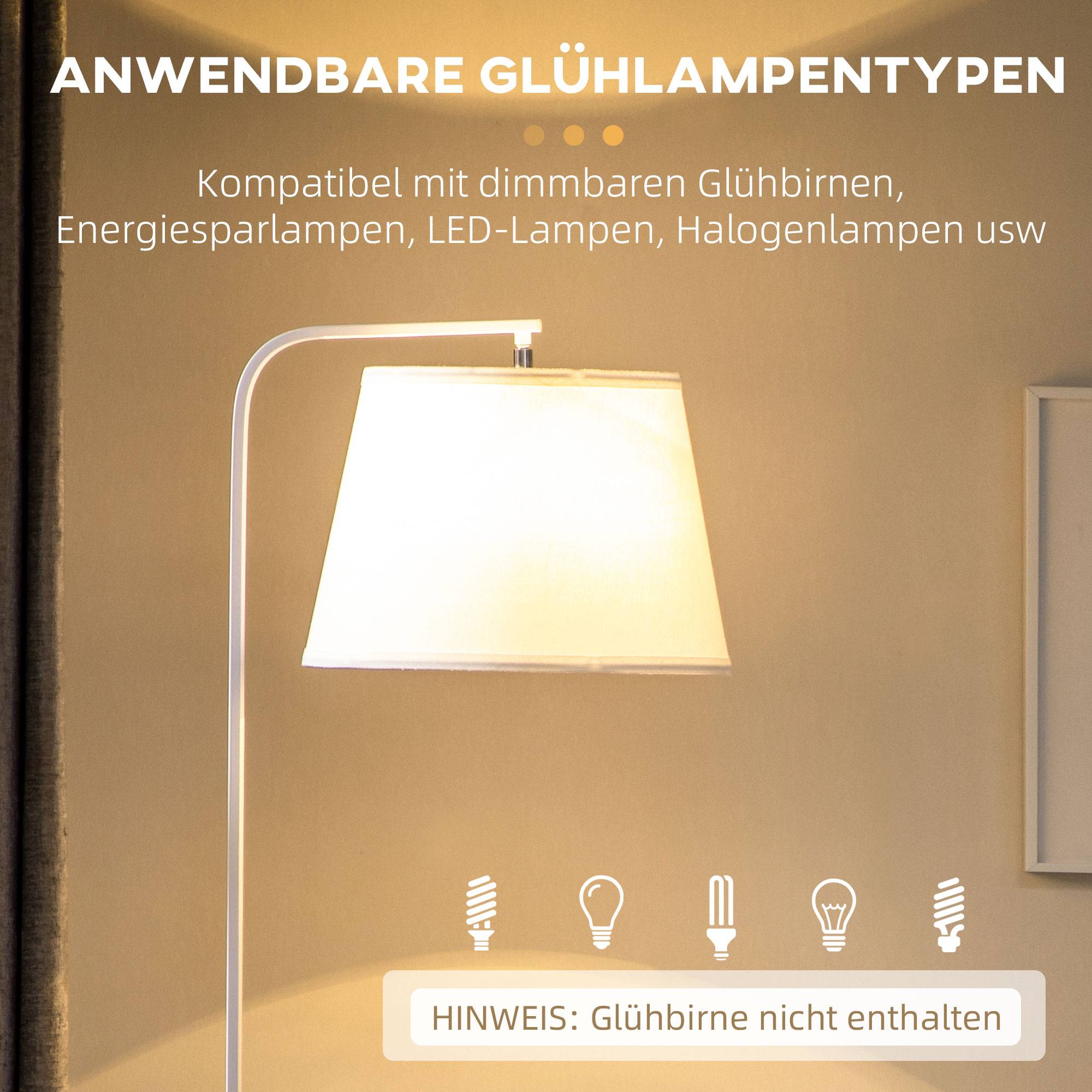 Lampadaire à 2 étagères, lampe sur pied, interrupteur au pied, 40 W, culot E27, naturel et blanc - Image 9